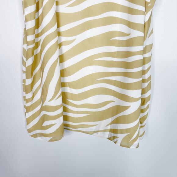 New Ann Taylor Medium Cream Tan Zebra Print Ruffle Smocked Neck Sleeveless Top - Picture 7 of 12